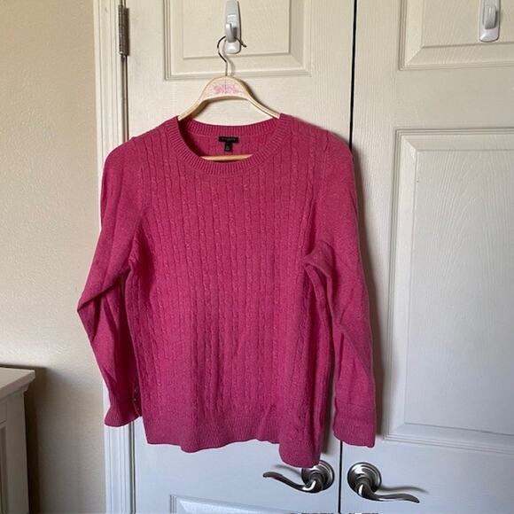 Talbots Crew Neck Cable Knit Pullover Sweater Pink 3-Button Cuff Women's Plus 1X - Picture 1 of 8